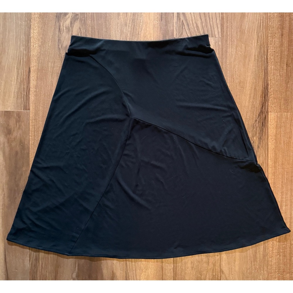 Jaclyn Smith Skirt Womens Large Black Flowy A Line Stretch Asymmetrical Midi